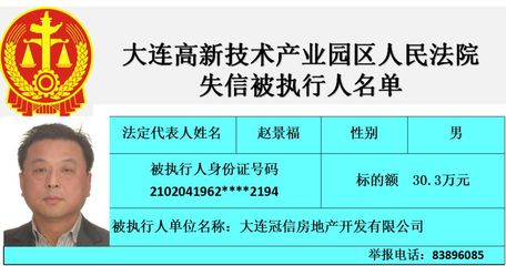大連高新技術產業園區人民法院失信被執行人名單（第三期）聚焦大連房地產開發領域